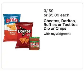 Walgreens Cheetos, Doritos, Ruffles or Tostitos Dip or Chips offer