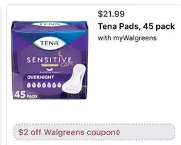Walgreens Tena Pads, 45 pack offer
