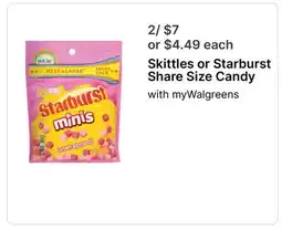 Walgreens Skittles or Starburst Share Size Candy offer