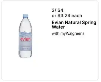 Walgreens Evian Natural Spring Water offer