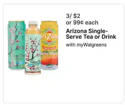 Walgreens Arizona Single- Serve Tea or Drink offer