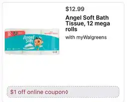 Walgreens Angel Soft Bath Tissue, 12 mega rolls offer