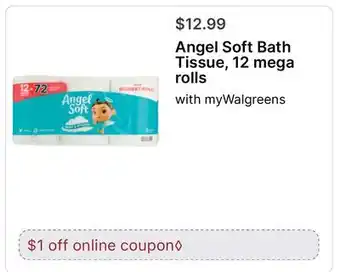 Walgreens Angel Soft Bath Tissue, 12 mega rolls offer