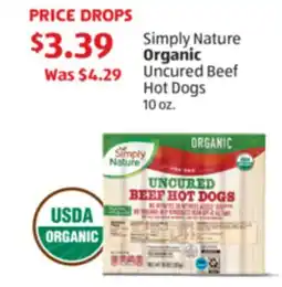 Aldi Simply Nature Organic Uncured Beef Hot Dogs offer