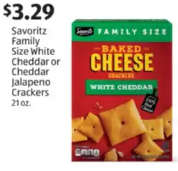 Aldi Savoritz Family Size White Cheddar or Cheddar Jalapeno Crackers offer