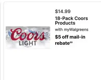 Walgreens 18-Pack Coors Products with myWalgreens offer