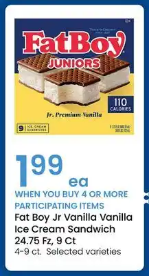 Albertsons Fat Boy Jr Vanilla Vanilla Ice Cream Sandwich 24.75 Fz, 9 Ct offer