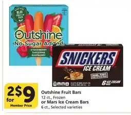 Albertsons Outshine Fruit Bars 12 ct., Frozen or Mars Ice Cream Bars 6 ct. Selected varieties offer
