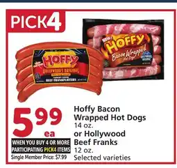 Albertsons Hoffy Bacon Wrapped Hot Dogs 14 oz. or Hollywood Beef Franks 12 oz offer