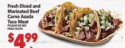 Vallarta Supermarkets Fresh Diced and Marinated Beef Carne Asada Taco Meat / PICADO DE RES PARA TACOS offer