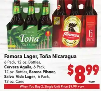 Vallarta Supermarkets Famosa Lager, Toña Nicaragua offer