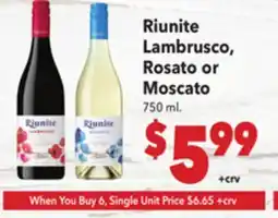 Vallarta Supermarkets Riunite Lambrusco, Rosato or Moscato offer