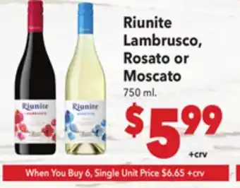 Vallarta Supermarkets Riunite Lambrusco, Rosato or Moscato offer