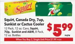 Vallarta Supermarkets Squirt, Canada Dry, 7up, Sunkist or Cactus Cooler offer