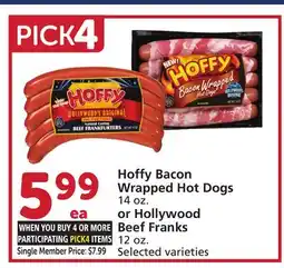Vons Hoffy Bacon Wrapped Hot Dogs 14 oz. or Hollywood Beef Franks 12 oz offer