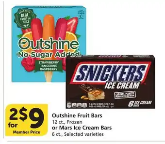 Vons Outshine Fruit Bars 12 ct., Frozen or Mars Ice Cream Bars 6 ct offer