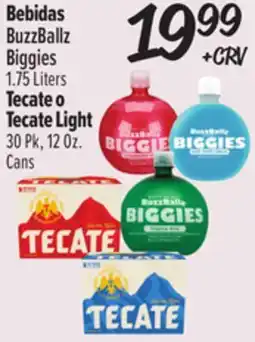 El Super BuzzBallz Biggies 1.75 Liters Tecate o Tecate Light 30 Pk, 12 Oz.Cans offer