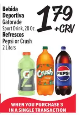 El Super Gatorade Sport Drink, 28 Oz., Pepsi or Crush 2 Liters offer