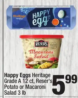 Super King Markets Happy Eggs Heritage Grade A 12 ct, Reser's Potato or Macaroni Salad 3 lb offer