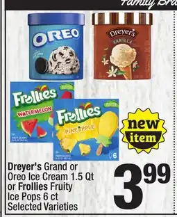 Super King Markets Dreyer's Grand or Oreo Ice Cream 1.5 Qt or Frollies Fruity Ice Pops 6 ct offer