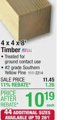 Menards 4 x 4 x 8' Timber offer