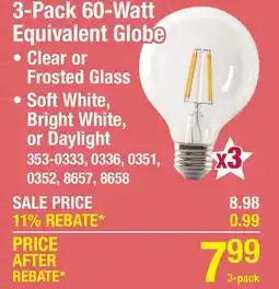 Menards 3-Pack 60-Watt Equivalent Globe offer