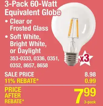 Menards 3-Pack 60-Watt Equivalent Globe offer