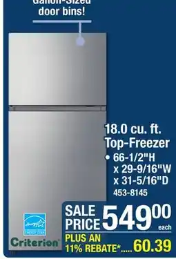 Menards 18.0 cu. ft. Top-Freezer offer