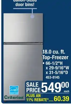 Menards 18.0 cu. ft. Top-Freezer offer