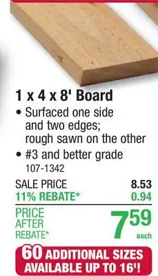 Menards 1 x 4 x 8' Board Western Red Cedar offer