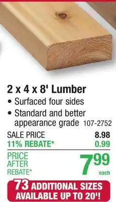 Menards 2 x 4 x 8' Lumber offer