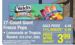 Menards 27-Count Giant Freeze Pops offer