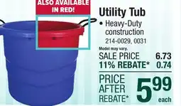 Menards Utility Tub offer