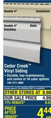 Menards Cedar Creek Vinyl Siding offer