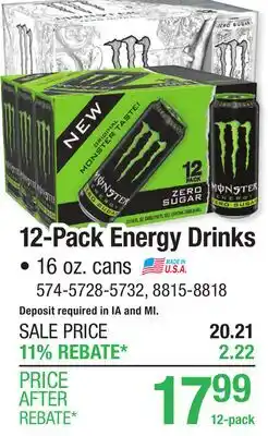 Menards 12-Pack Energy Drinks offer