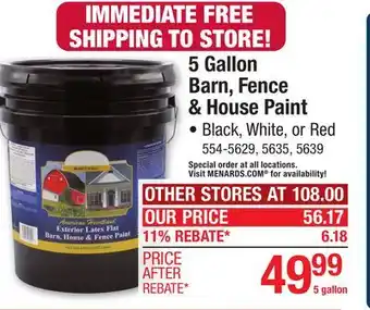 Menards 5 Gallon Barn, Fence & House Paint offer