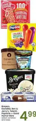Albertsons Breyers, Klondike, Ben & Jerry's, Talenti, Popsicle or Good Humor Bars - select varieties and sizes offer