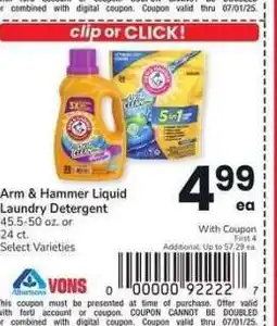 Albertsons Arm & Hammer Liquid Laundry Detergent - 45.5-50 oz. or 24 ct. Select Varieties offer