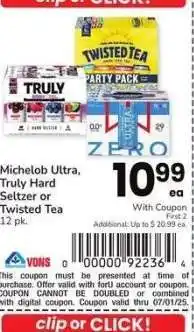 Albertsons Michelob Ultra, Truly Hard Seltzer or Twisted Tea - 12 pk offer