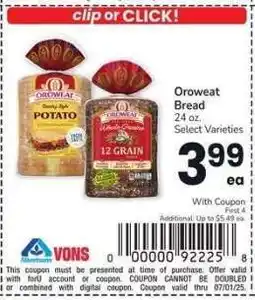 Albertsons Oroweat Bread - 24 oz. Select Varieties offer