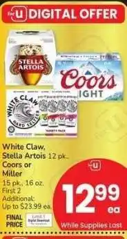 Albertsons White Claw, Stella Artois 12 pk., Coors or Miller 15 pk., 16 oz offer