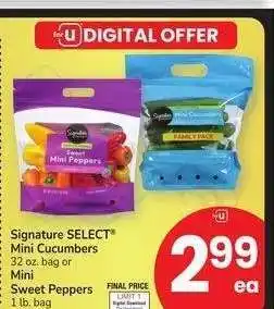Albertsons Signature SELECT Mini Cucumbers 32 oz. bag or Mini Sweet Peppers 1 lb. bag offer