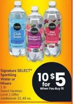 Albertsons Signature SELECT Sparkling Water or Mixers - 1 ltr. Select Varieties offer