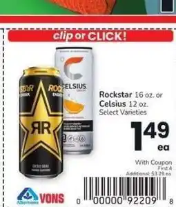 Albertsons Rockstar, 16 oz. or Celsius, 12 oz. - Select Varieties offer