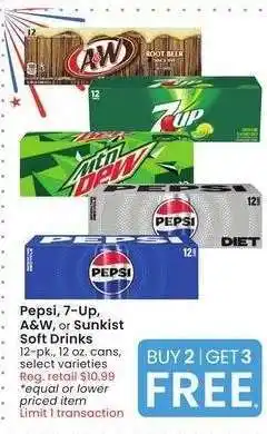 Albertsons Pepsi, 7-Up, A & W or Sunkist Soft Drinks - 12 - pk., 12 oz. cans, select varieties offer
