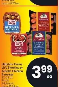 Albertsons Hillshire Farms Lit'l Smokies or Aidells Chicken Sausage - 12-14 oz offer