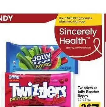 Albertsons Twizzlers or Jolly Rancher Ropes - 10-16 oz offer