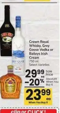 Albertsons Crown Royal Whisky, Grey Goose Vodka or Baileys Irish Cream - 750 ml. Select Varieties offer