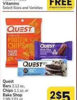 Albertsons Quest Bars 2.12 oz., Chips 1.1 oz. or Bake Shop 1.98-2.01 oz. - Select Varieties offer