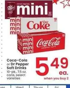 Albertsons Coca-Cola or Dr Pepper Soft Drinks - 10 - pk., 7.5 oz. cans, select varieties offer